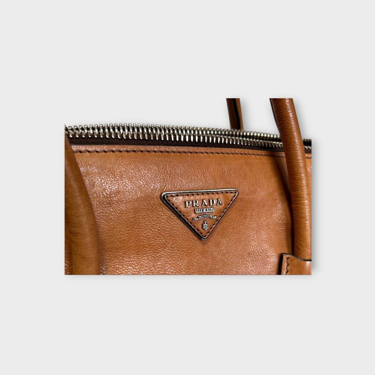 Prada Glacé Calf B2625M Brown Leather 2Way Handbag Silver Hardware 【B】
