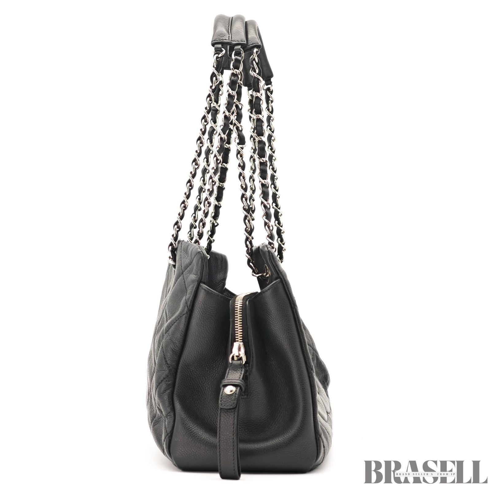 CHANEL Deca Coco Chain Tote Bag Black Caviar Leather Shoulder Bag Warranty Card