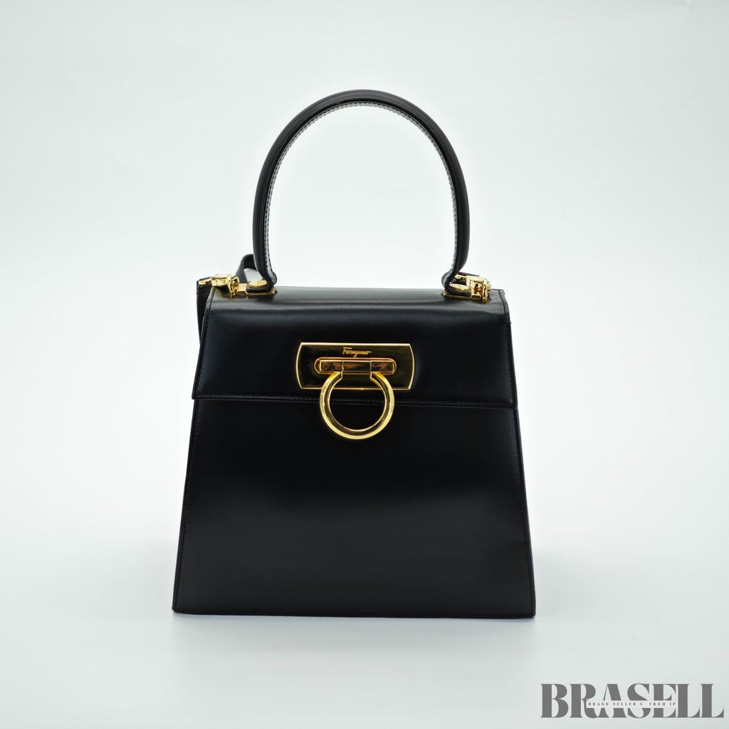 Salvatore Ferragamo Gancini Handbag with Flap Black color