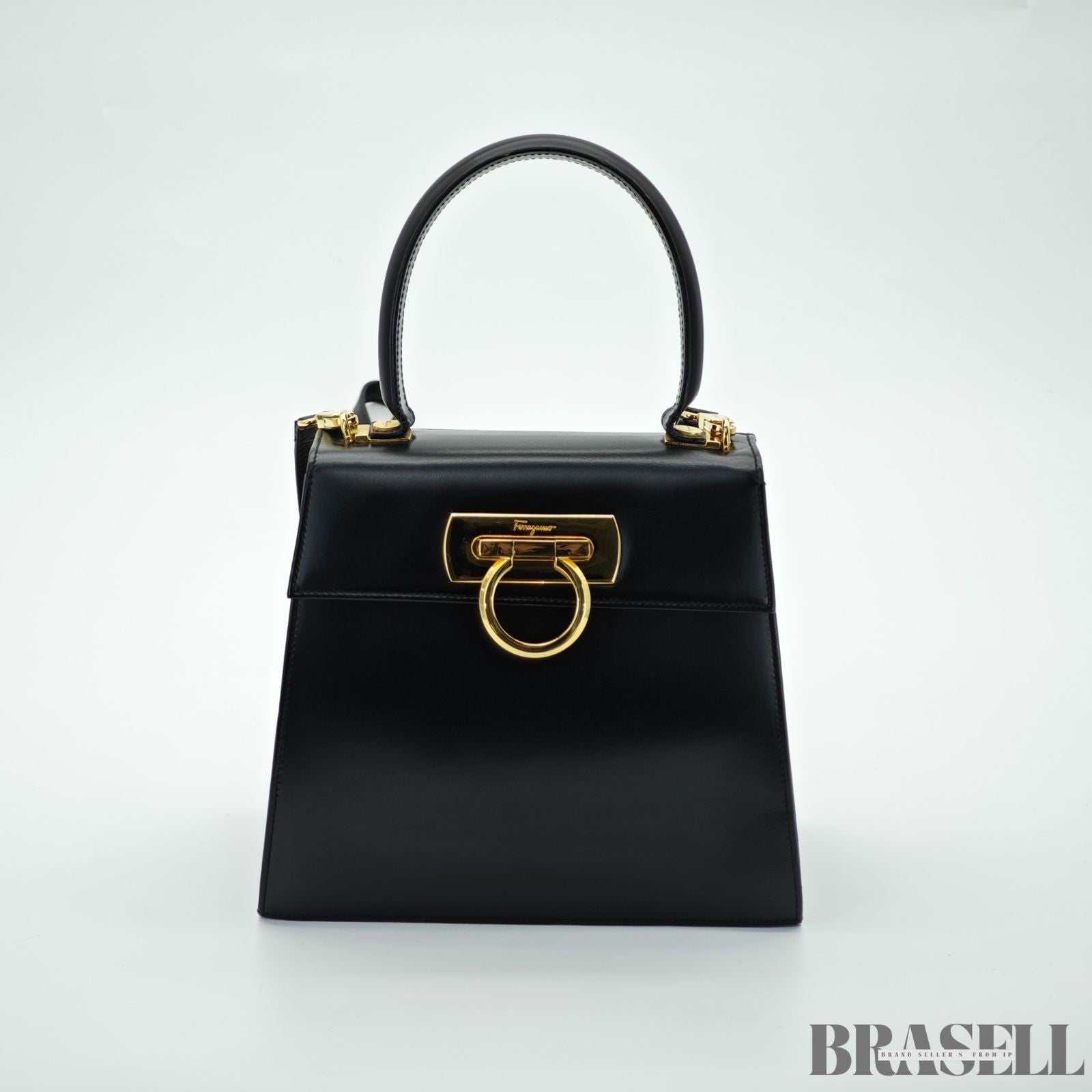 Salvatore Ferragamo Gancini Handbag with Flap Black color