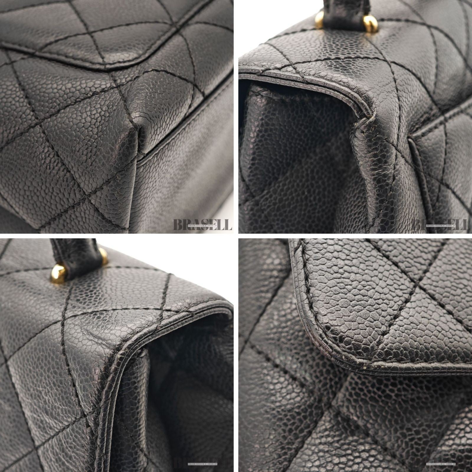 CHANEL Top Handle Bag Caviar Leather Handbag Black Women's with Dust Bag Card