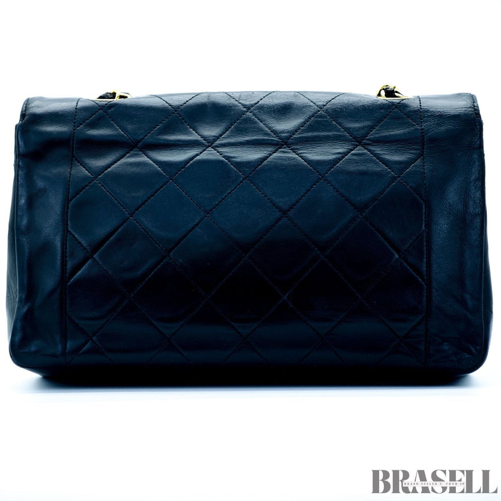 Chanel Matelassé Coco Mark Diana Shoulder Bag Flap Compact Black Leather Women