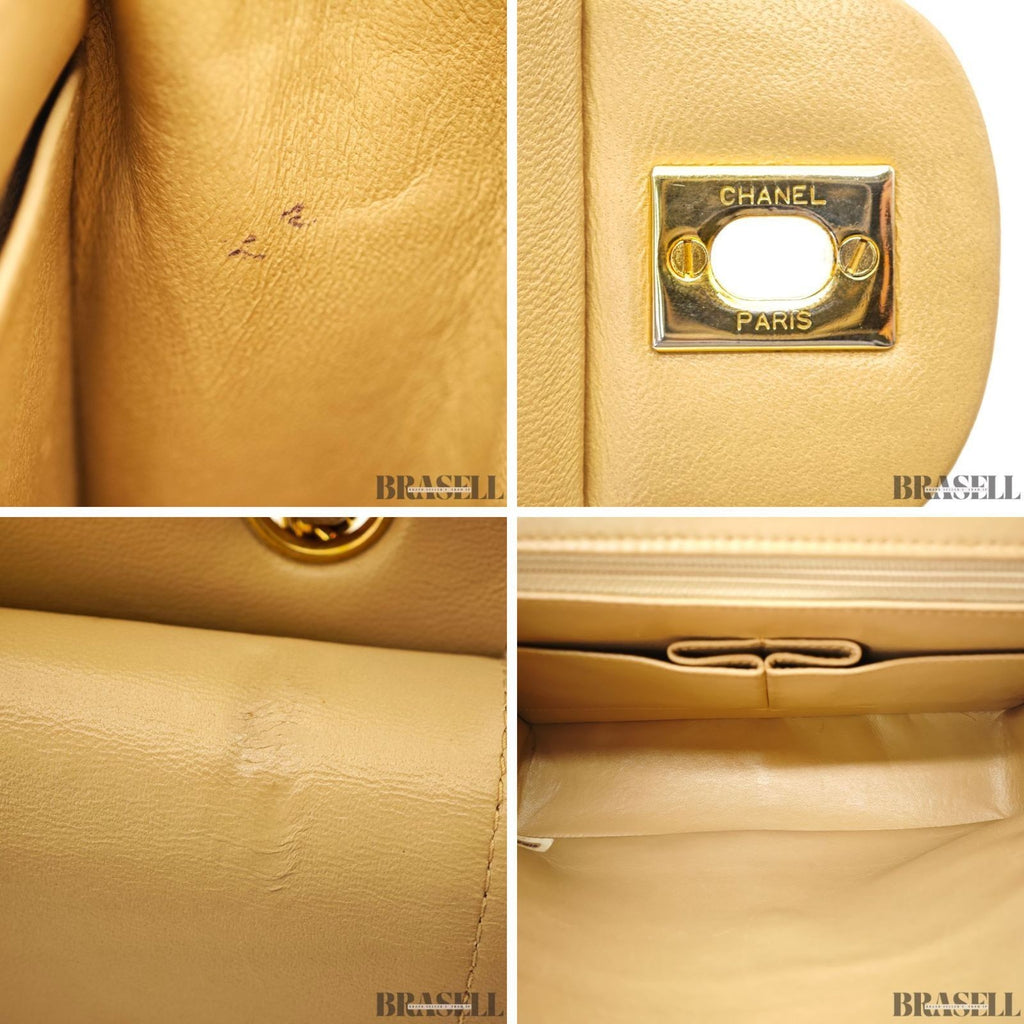 CHANEL Matelasse 25 Double Flap Lambskin 2-Way Shoulder Bag Beige Women's