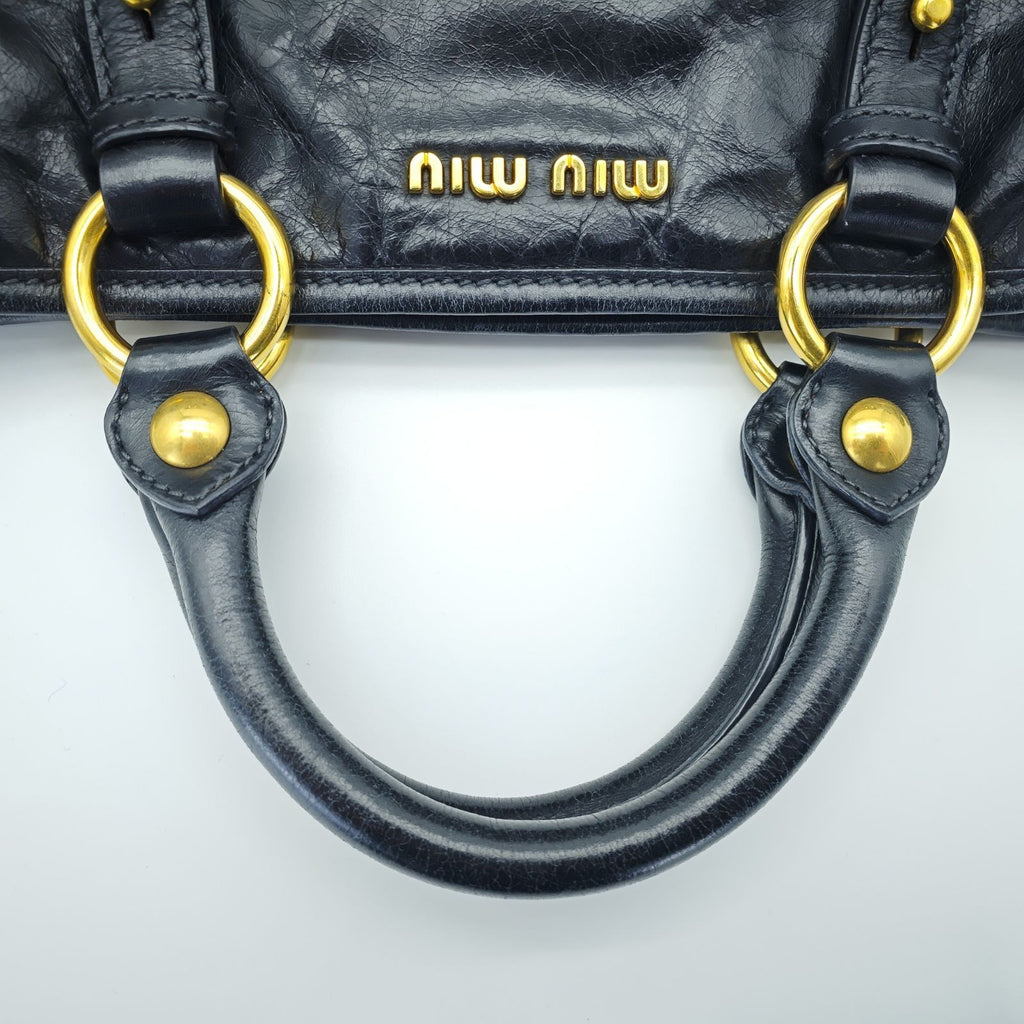 MIU MIU Vitello Lux Leather Handbag/Tote Bag Black for Men and Women