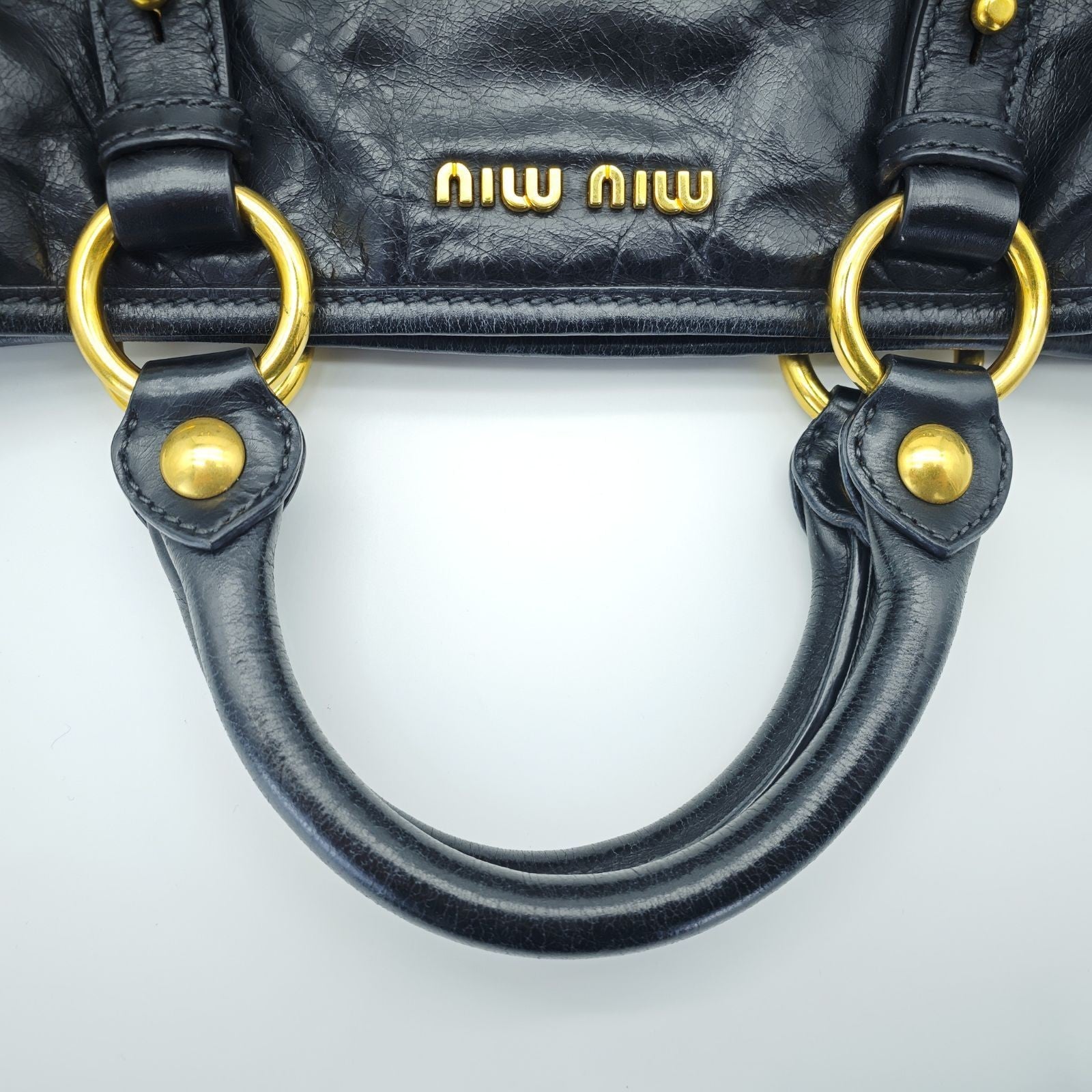 MIU MIU Vitello Lux Leather Handbag/Tote Bag Black for Men and Women