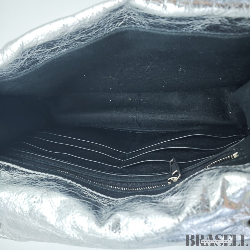 BALENCIAGA MONACO Nano Bag Metallized Compact Shoulder Bag in Silver