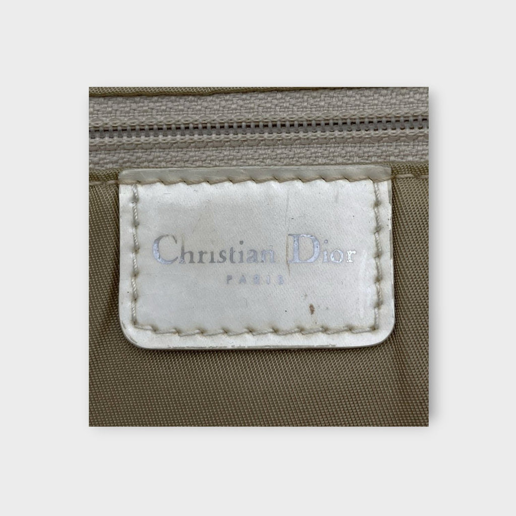 Dior Handbag Tote Bag Beige Haircalf Leather PVC Malice Pearl Magnet 【B】