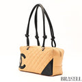 CHANEL Cambon Bowling Bag Handbag Leather Beige Black France Women