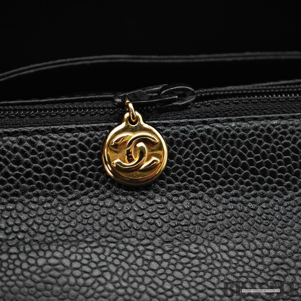 CHANEL Top Handle Bag Caviar Skin Black Handbag Women's Guarantee Card