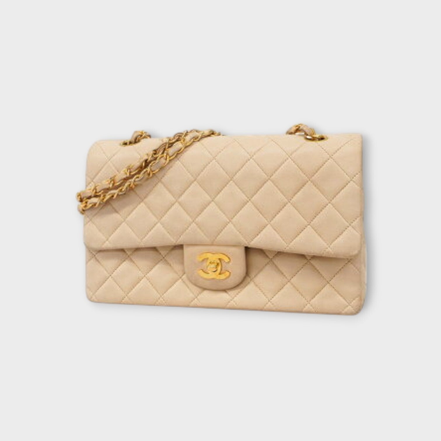 CHANEL Matrasse W chain shoulder bag handbag beige leather