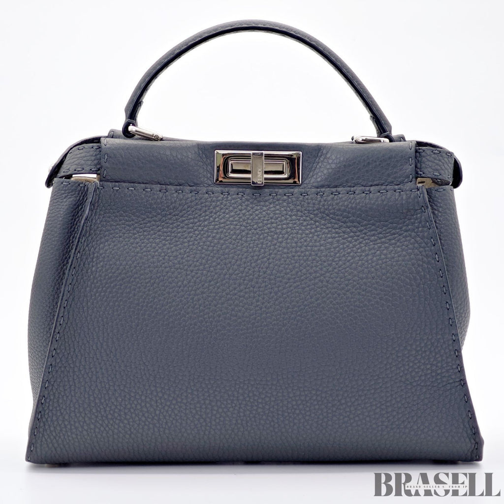 FENDI Peekaboo Selleria 8BN290 Gray Shoulder Bag/Handbag for Commuting Women's