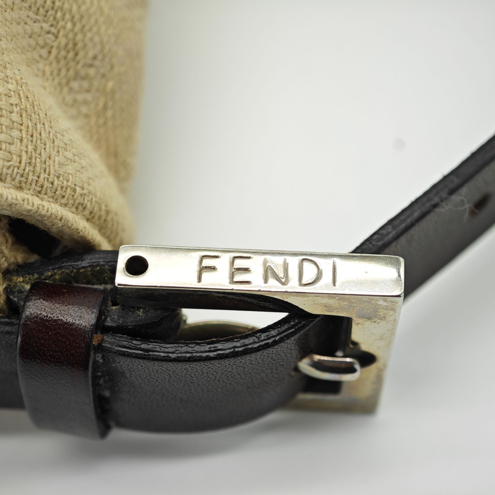 FENDI Mamma Bucket Handbag Canvas and Leather Beige Women's