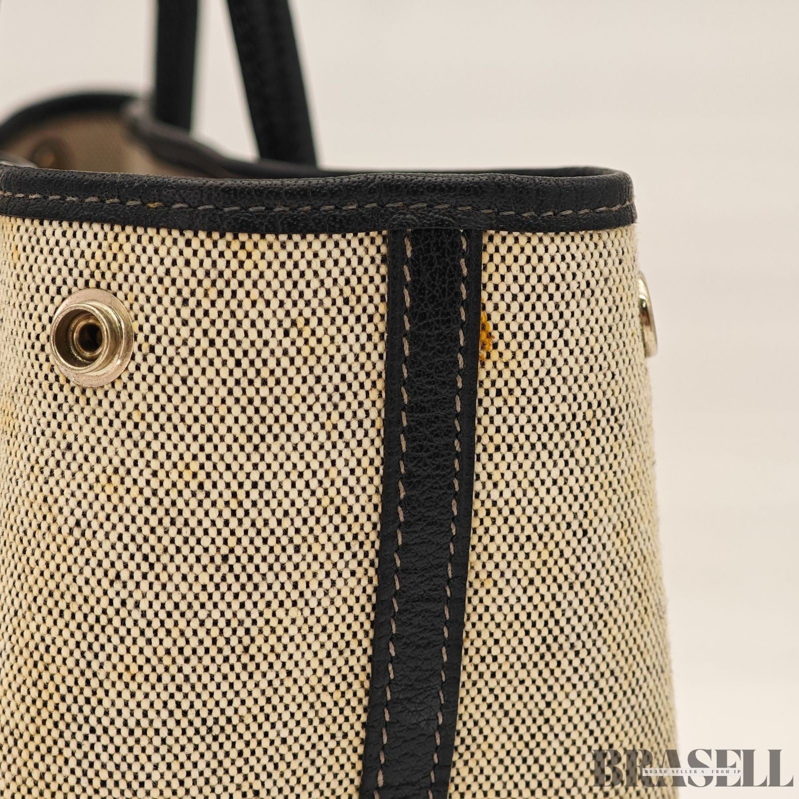 HERMES Garden Party Gray Black Toile Ash Leather Tote Bag Handbag D□C