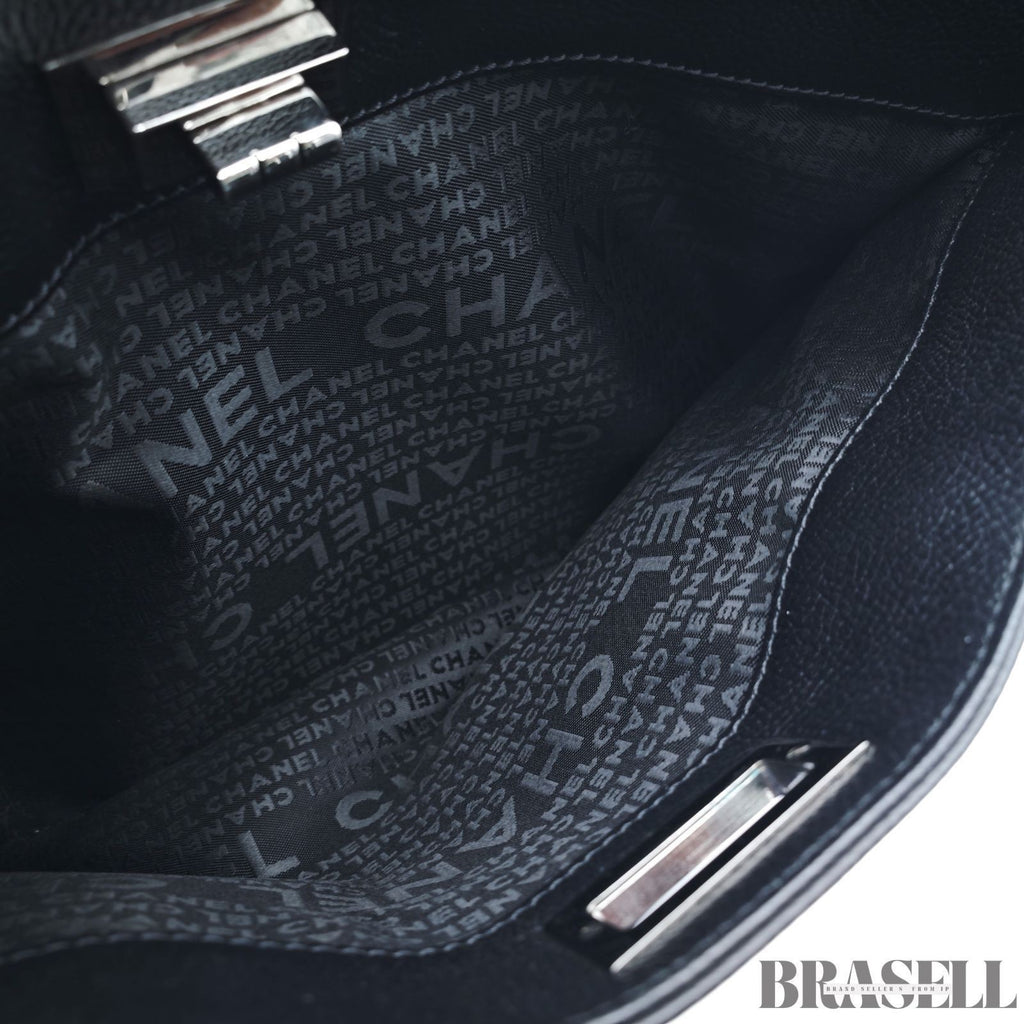 CHANEL Turnlock Caviar Skin Tote Bag Black Large CC Shoulder Bag Women's