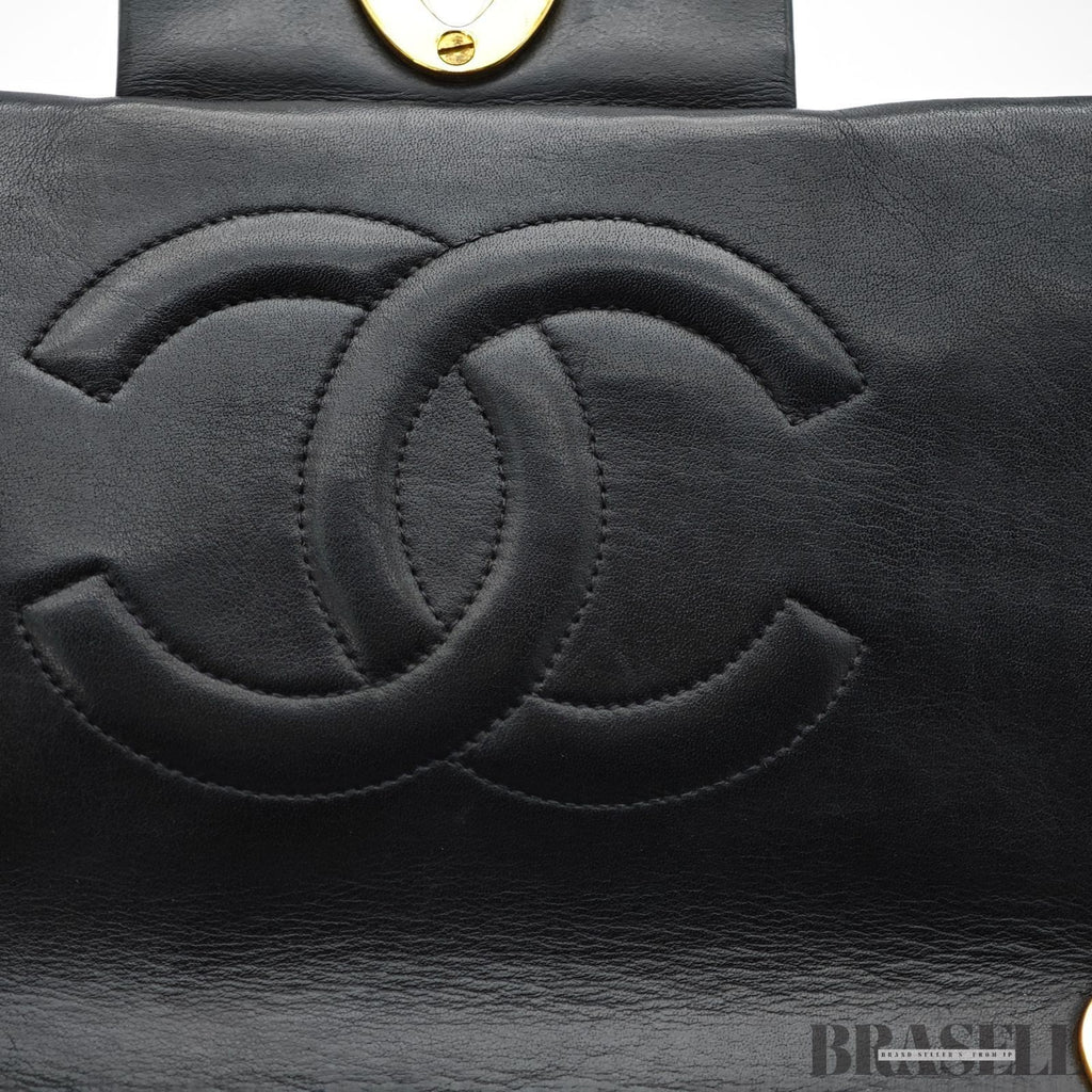 CHANEL Large Matelasse Flap Bag Lambskin Black Quilted Shoulder Bag Women's