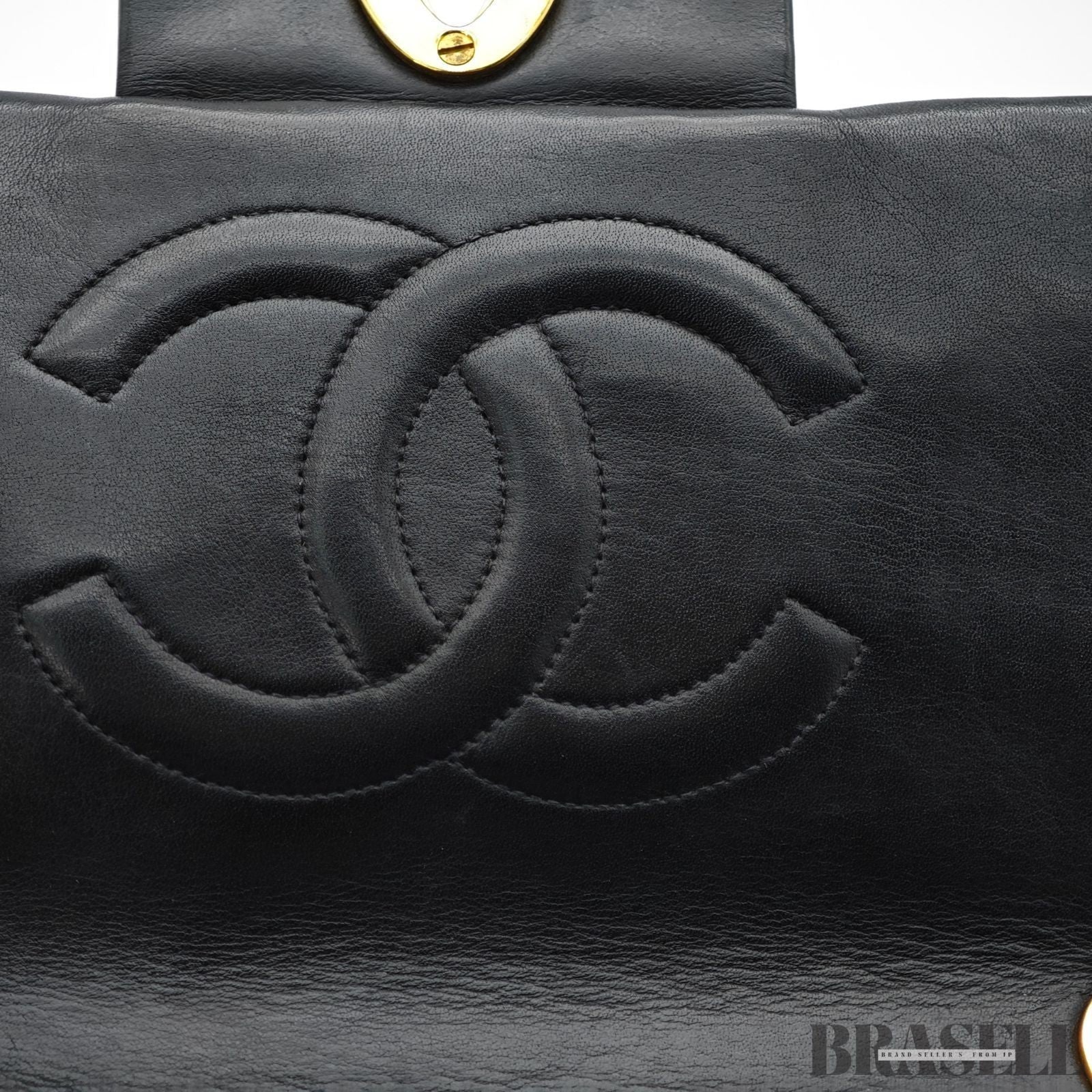 CHANEL Large Matelasse Flap Bag Lambskin Black Quilted Shoulder Bag Women's
