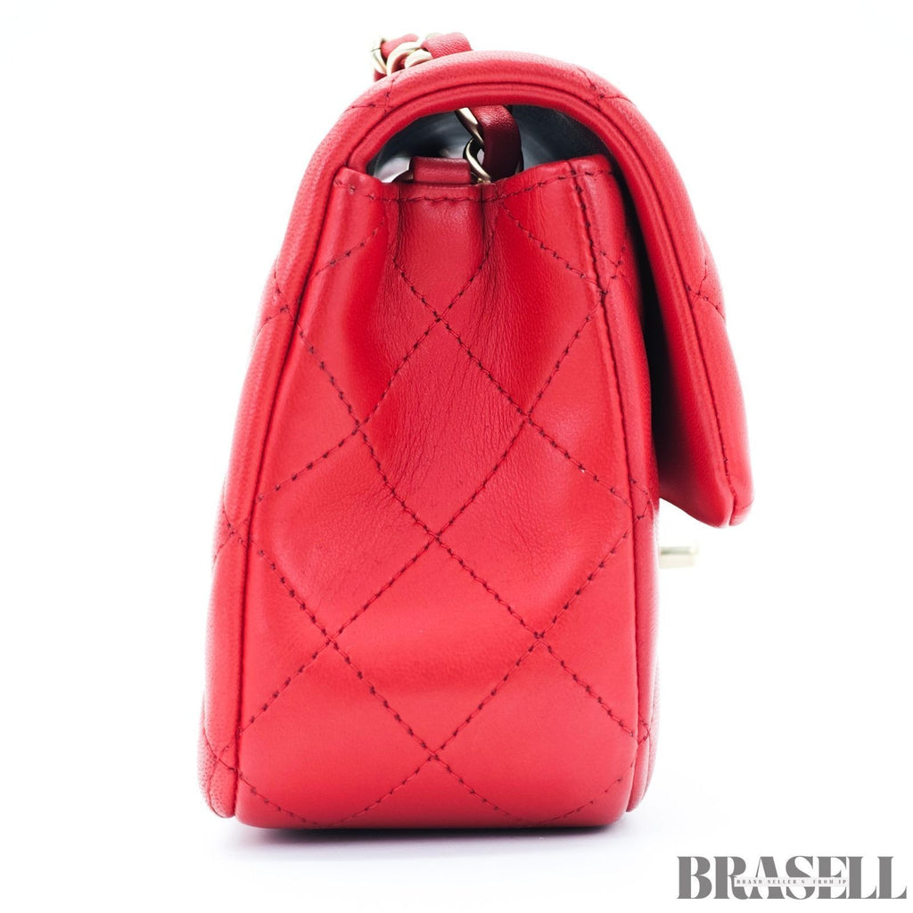 Chanel Mini Matelassé 20 Lambskin Single Flap Shoulder Bag Red Women