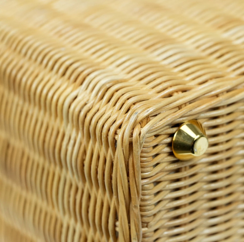 PRADA Canapa Wicker Basket Bag Rattan Raffia 2Way Beige White hand shoulder 【B】