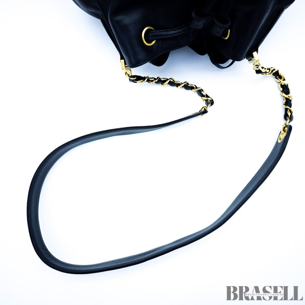 Chanel Drawstring Lambskin Coco Mark Chain Shoulder Bag Black Women w/Dust Bag