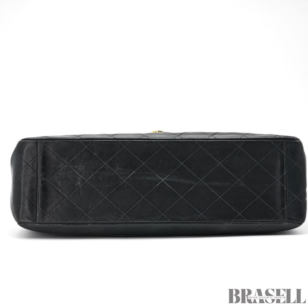CHANEL Large Matelasse Flap Bag Lambskin Black Quilted Shoulder Bag Women's