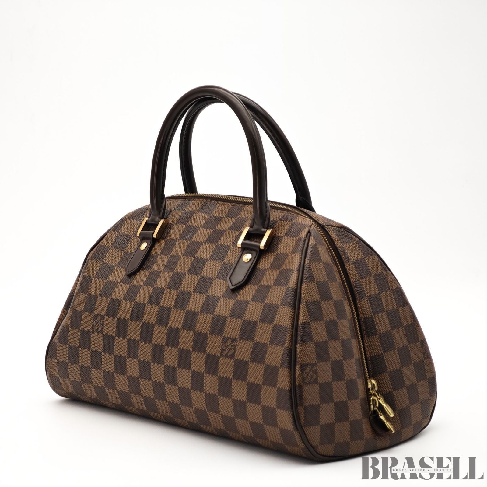 LOUIS VUITTON Logo Ribera MM Hand Bag Damier Ebene Leather Brown N41434 Spain