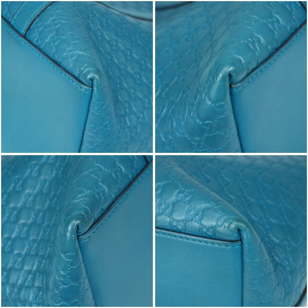 GUCCI Microguccissima GG Pattern Leather Tote Bag Emerald Blue