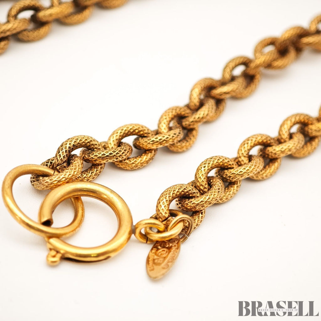CHANEL Gripoix Long Chain Necklace Gold Red Flower Motif With Box