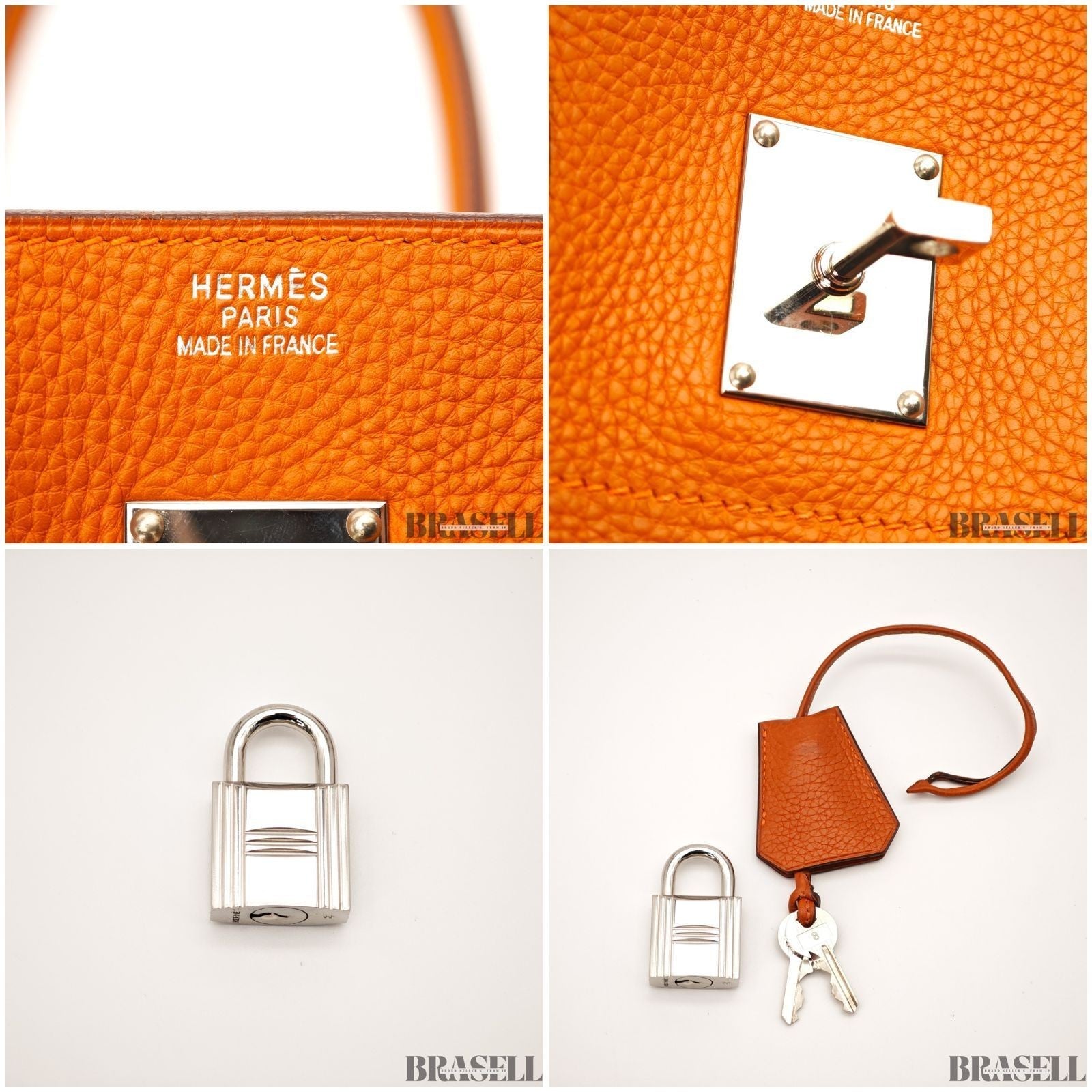 Hermes Shoulder Birkin 42 Taurillon Clemence Handbag Horizontal Orange silver