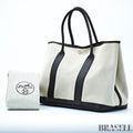 HERMES Garden Party PM Tote Bag Beige Dark Brown Canvas Leather Women’s