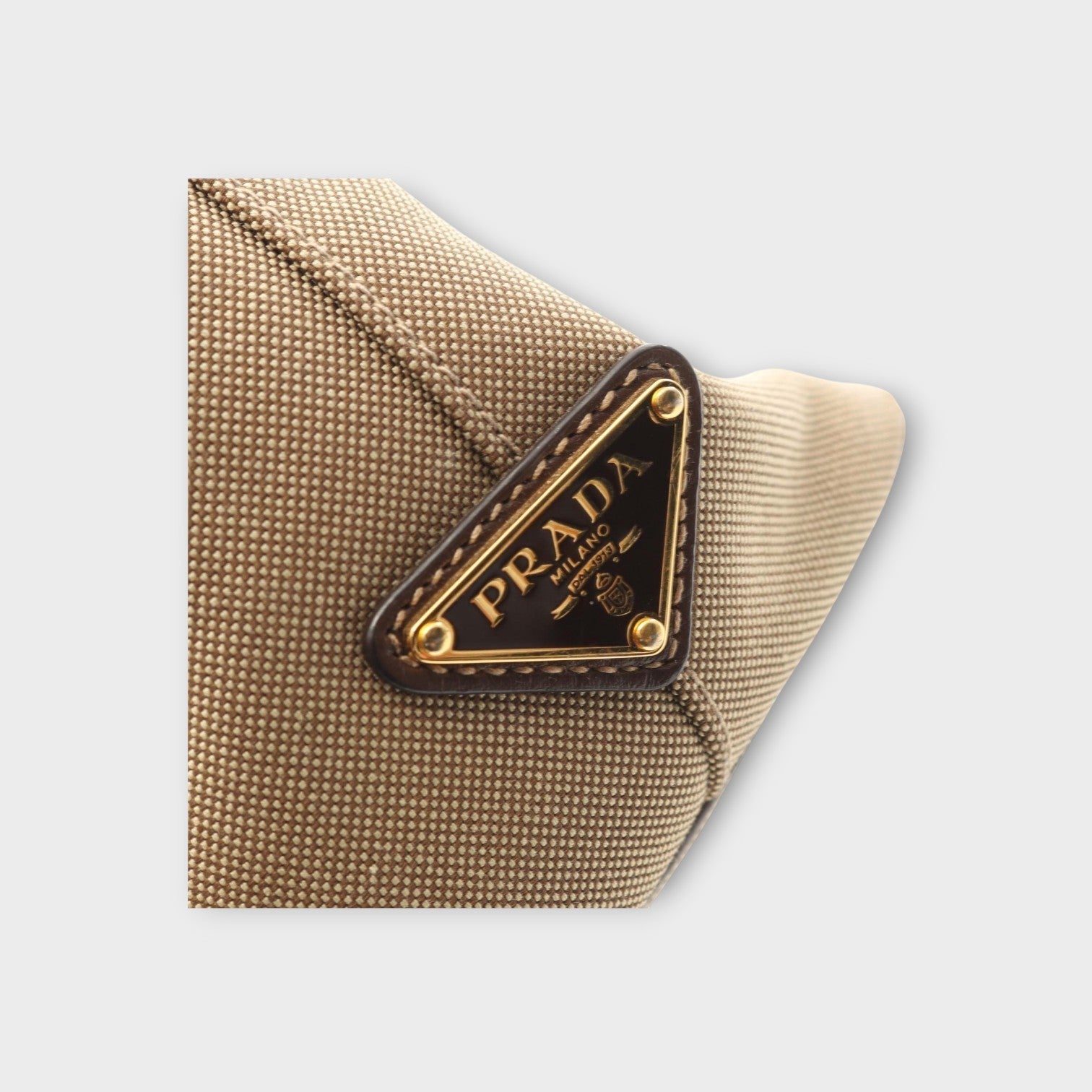 Prada Logo Jacquard Handbag Canvas Leather Beige Brown 1BA172 Gold Hardware 【A】