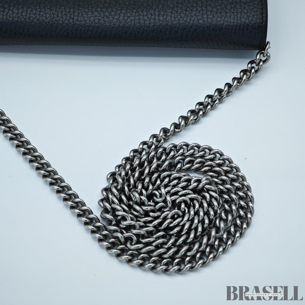 GUCCI Dionysus Tiger Head Chain Wallet 401231 Leather Black