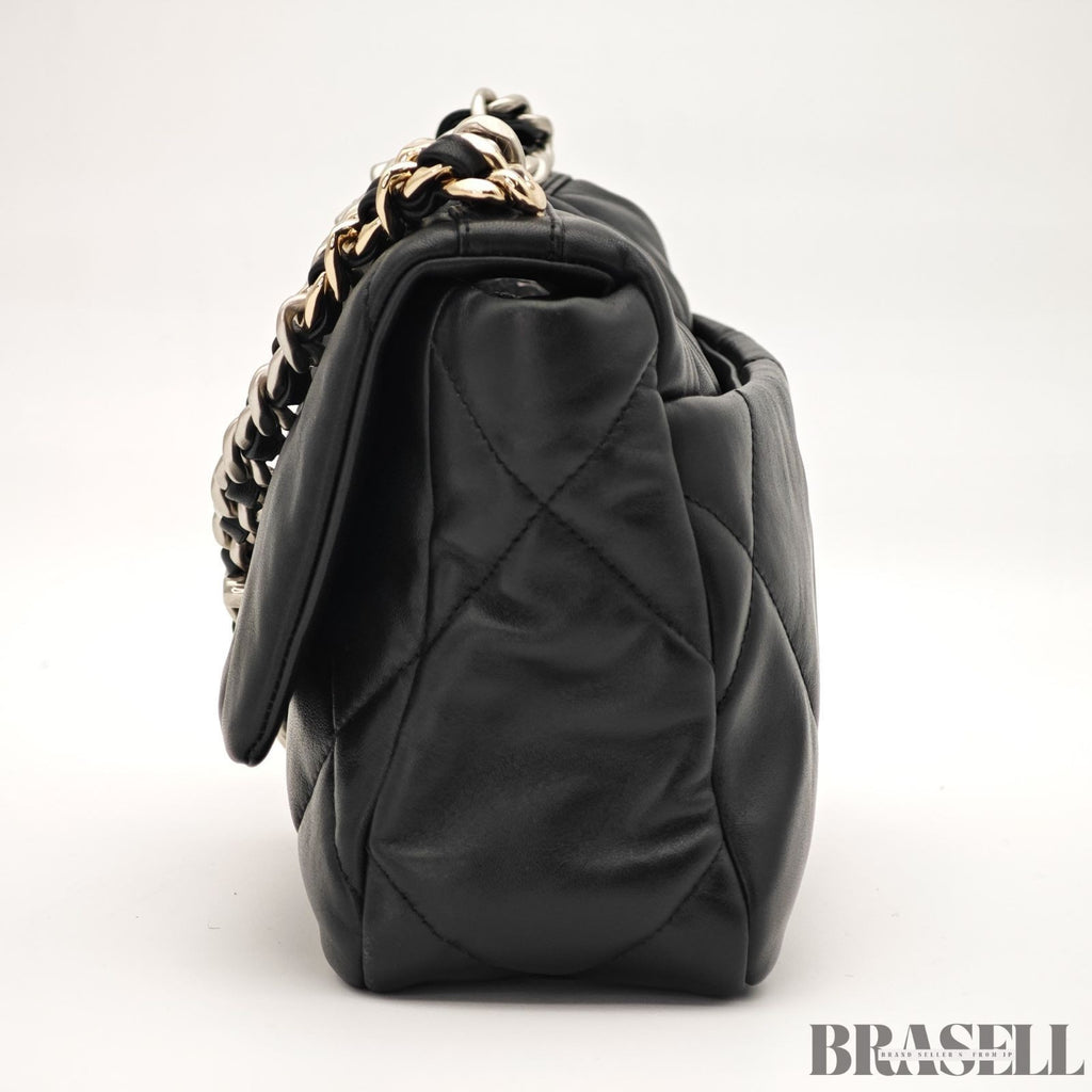 CHANEL 19 Matelasse 2way Chain Shoulder Bag Handbag AS1160 Leather Black