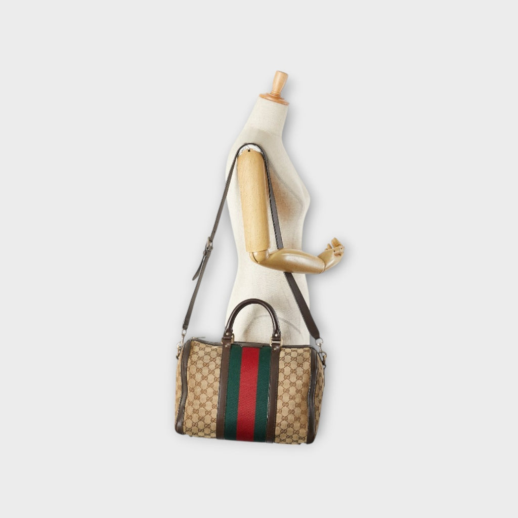 GUCCI GG Canvas Web Line Mini Boston Bag Shoulder Bag 2WAY 247205 Beige 【B】