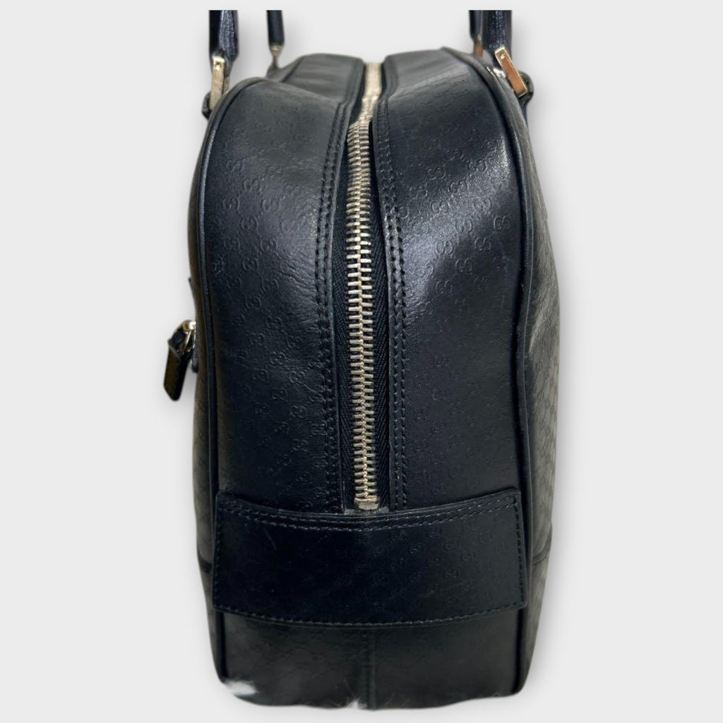 GUCCI Mini Boston Bag Handbag Logo Microguccissima Black Leather