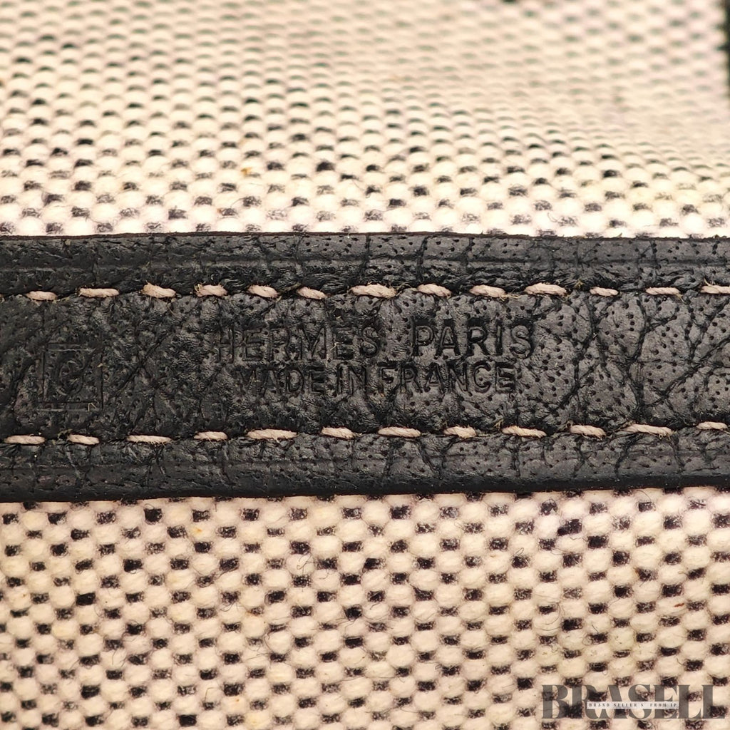 HERMES Garden Party Gray Black Toile Ash Leather Tote Bag Handbag D□C