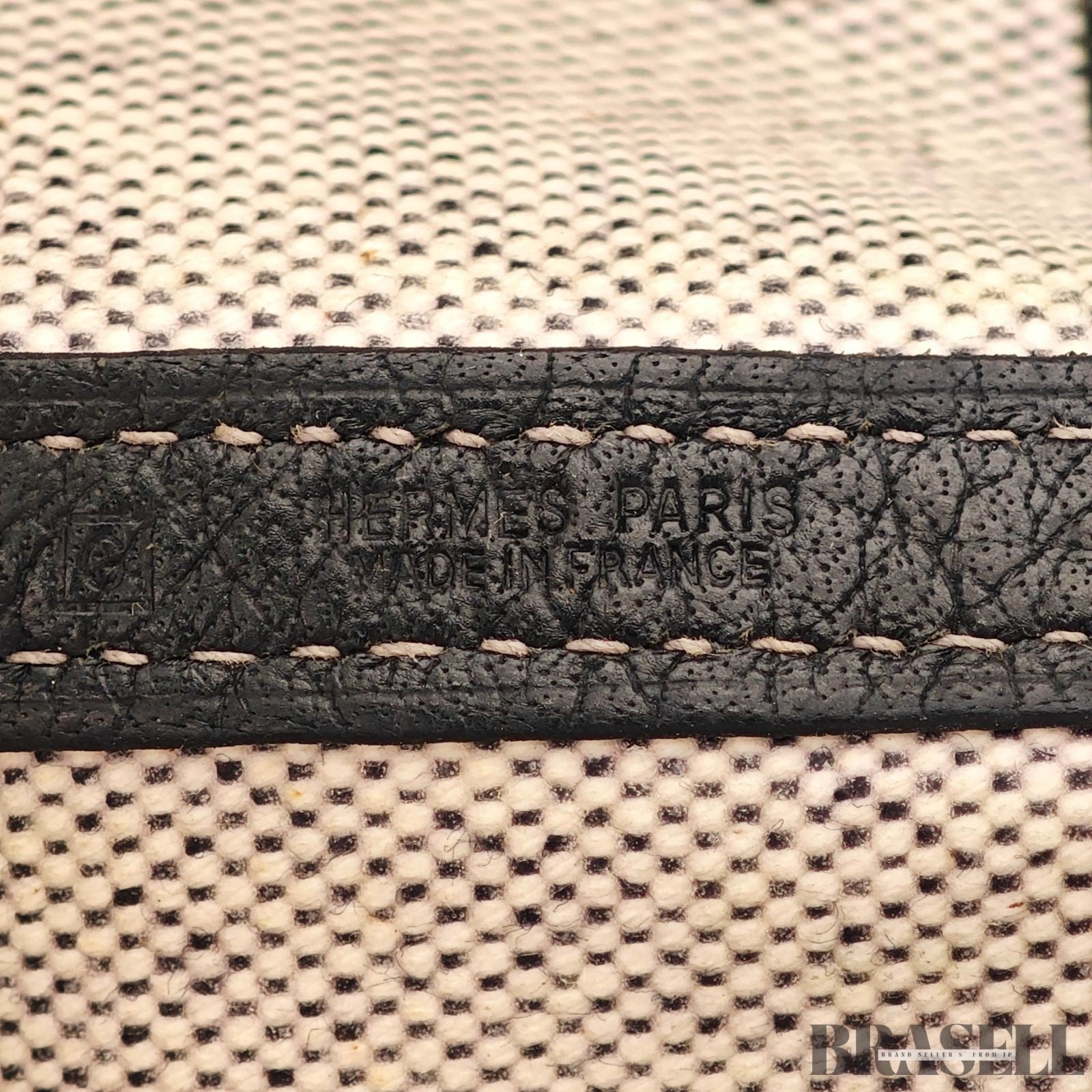 HERMES Garden Party Gray Black Toile Ash Leather Tote Bag Handbag D□C