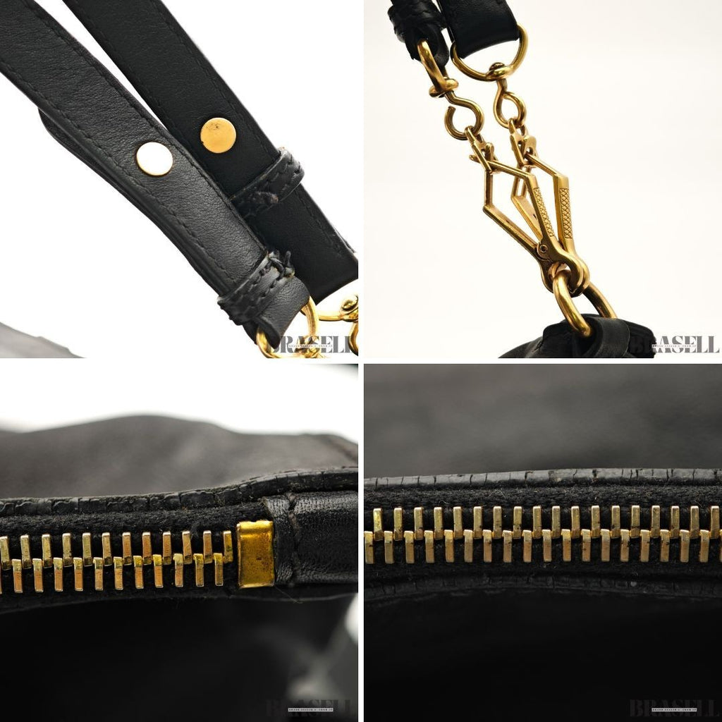 Miu Miu Ribbon 2Way Handbag Leather Black Shoulder Bag Woman Shoulder Strap