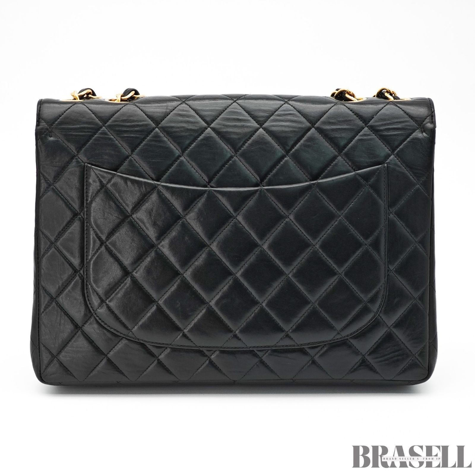 CHANEL Matelasse 30 Flap Chain Shoulder Bag Lamb Skin Black Gold CC Auth