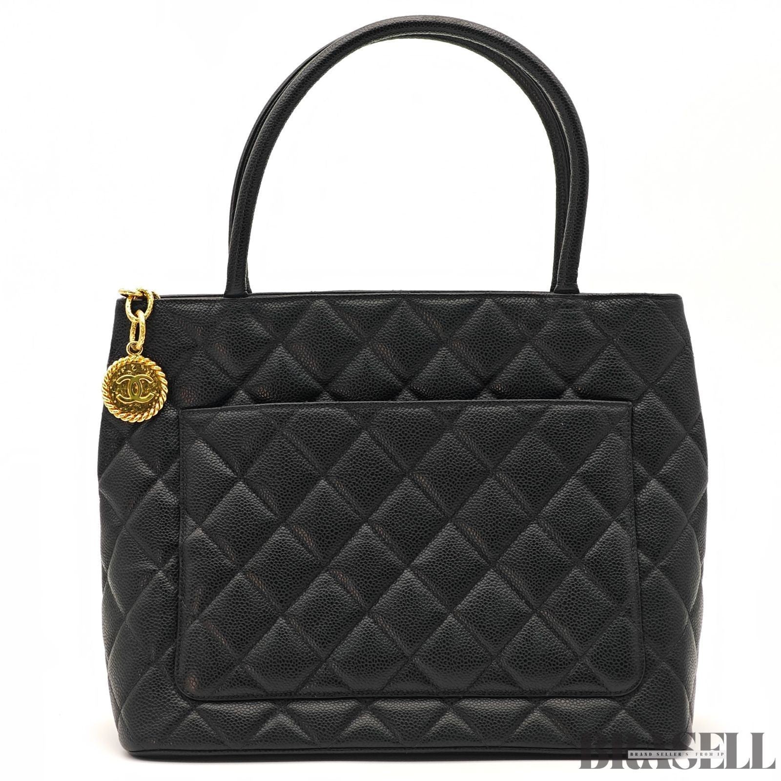 Chanel caviar skin A01804 Coco Mark Tote Bag Handbag Black Women Guarantee Card