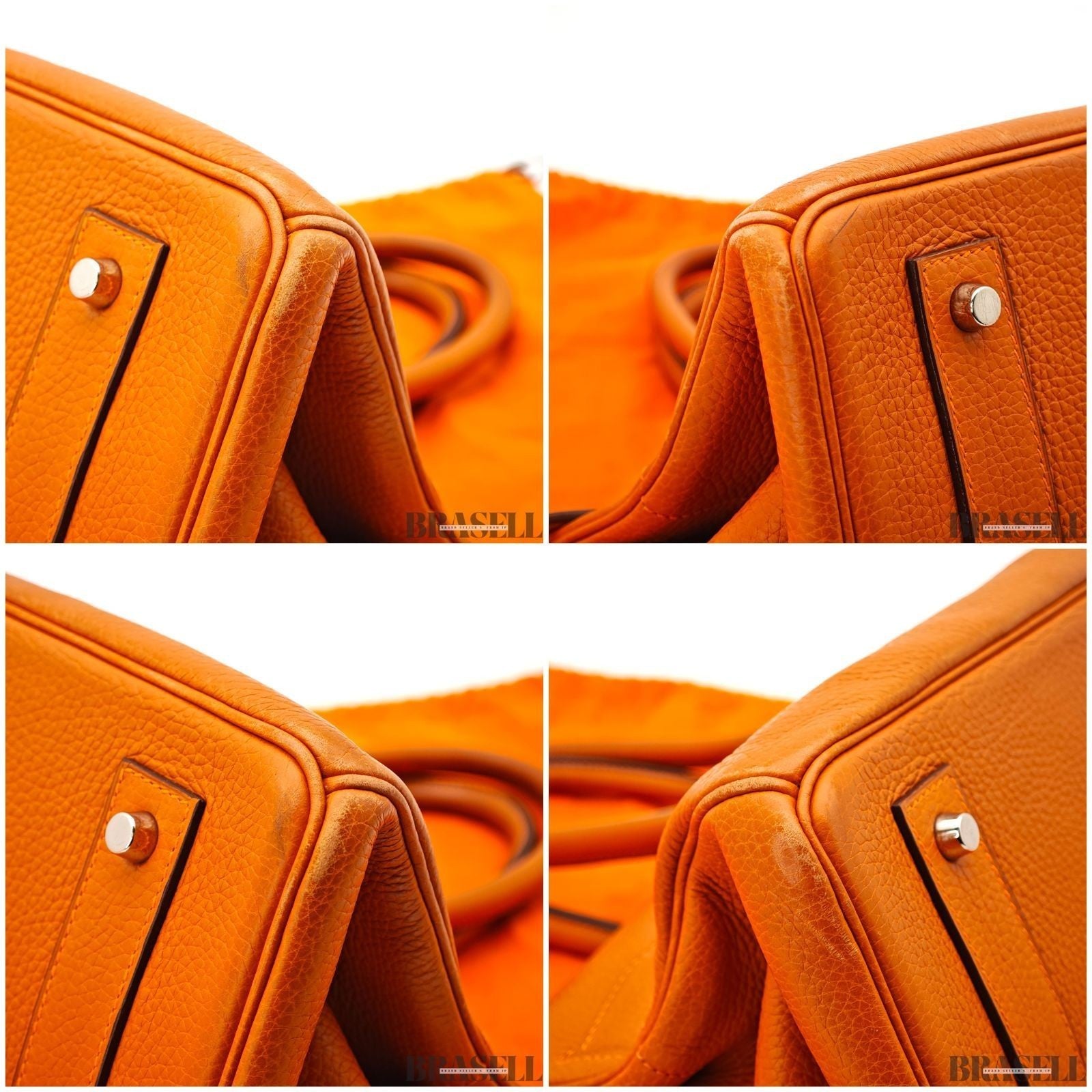 Hermes Shoulder Birkin 42 Taurillon Clemence Handbag Horizontal Orange silver