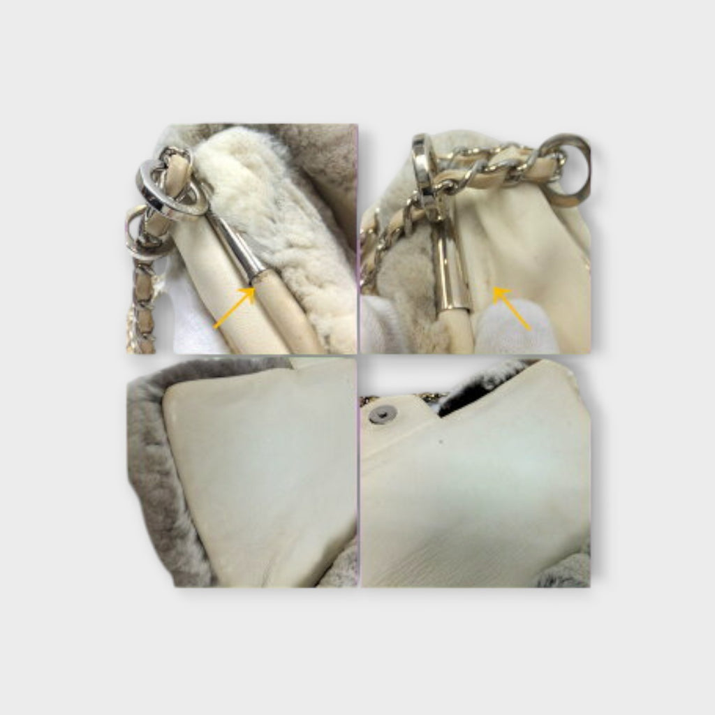 CHANEL Fur and Chain Shoulder Bag, Ivory with Silver Hardware 2007