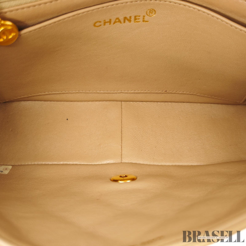 CHANEL Diana Flap 25 Matelasse Shoulder Bag Beige With Box Dust Bag Card