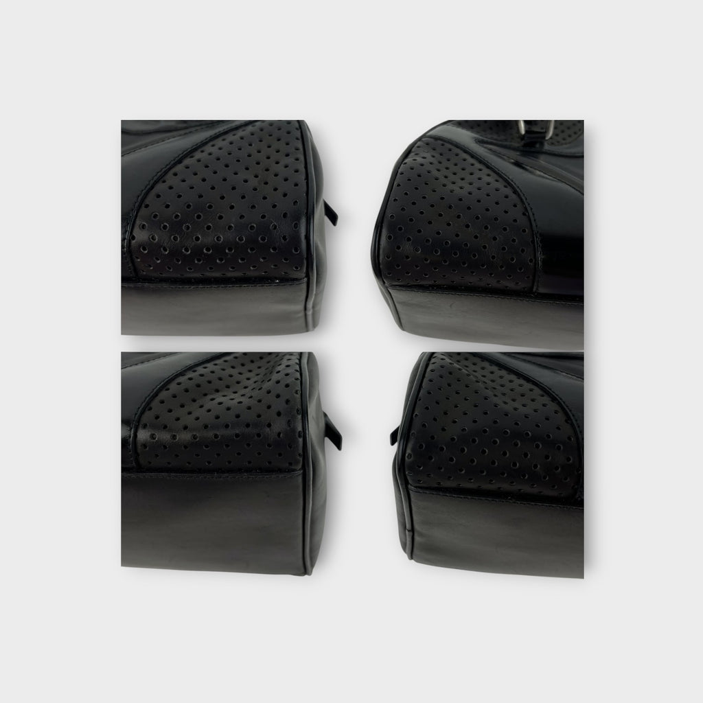 Prada Handbag Bowling Bag Black Leather Vintage Silver Hardware 【B】