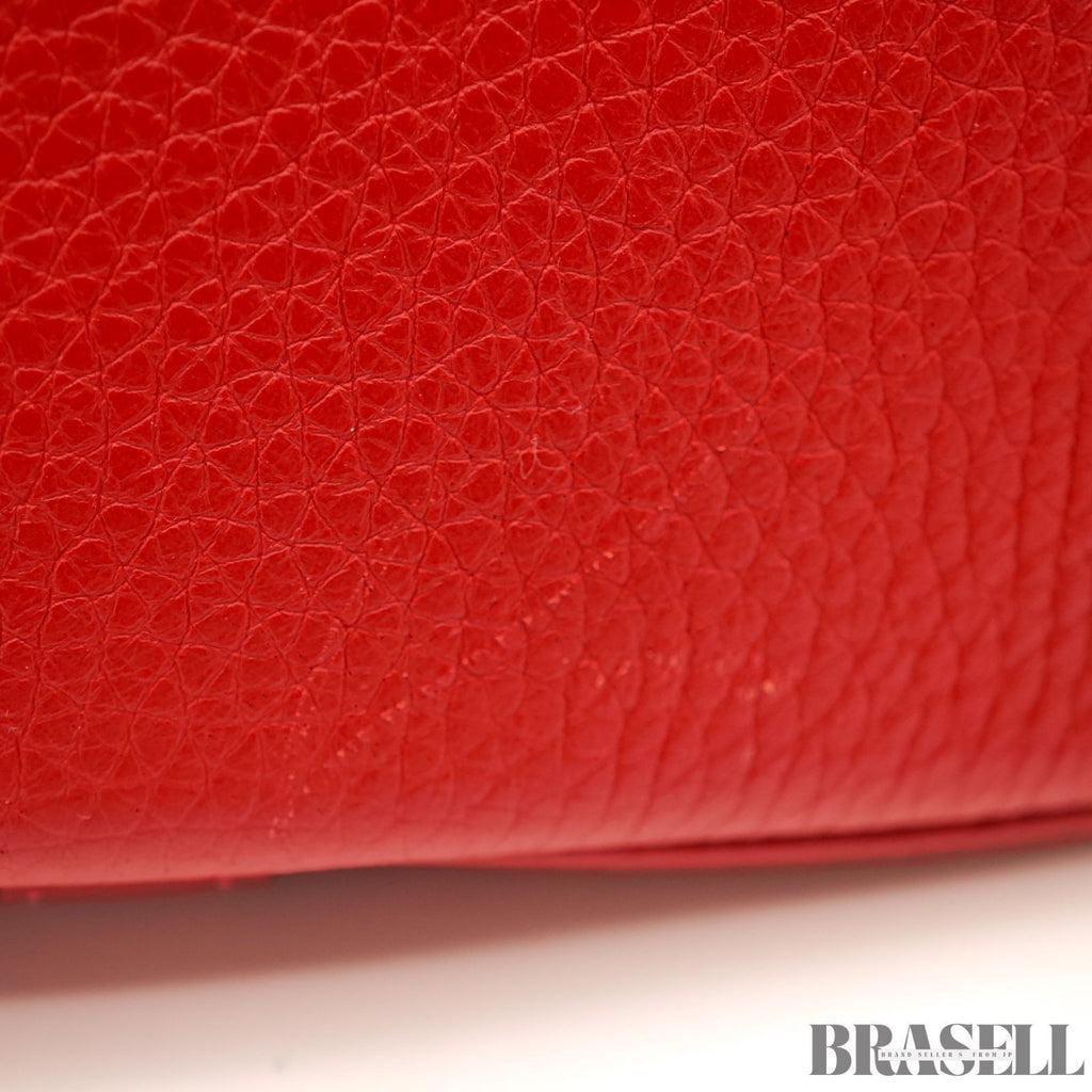 HERMES Picotin Lock Red Handbag Tote Bag Leather Silver Hardware with Padlock