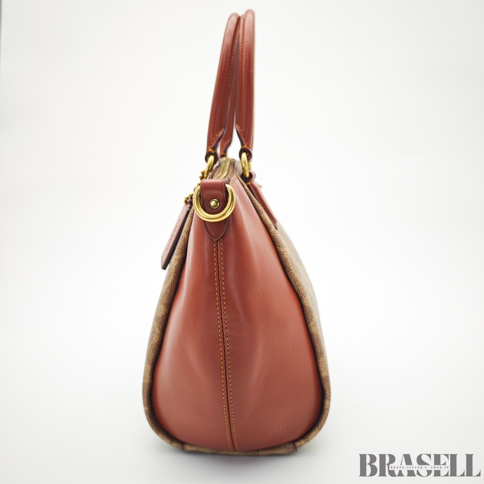 COACH Ellis Satchel Signature 796364 2-Way Tote Bag Shoulder Bag Brick Red Beige