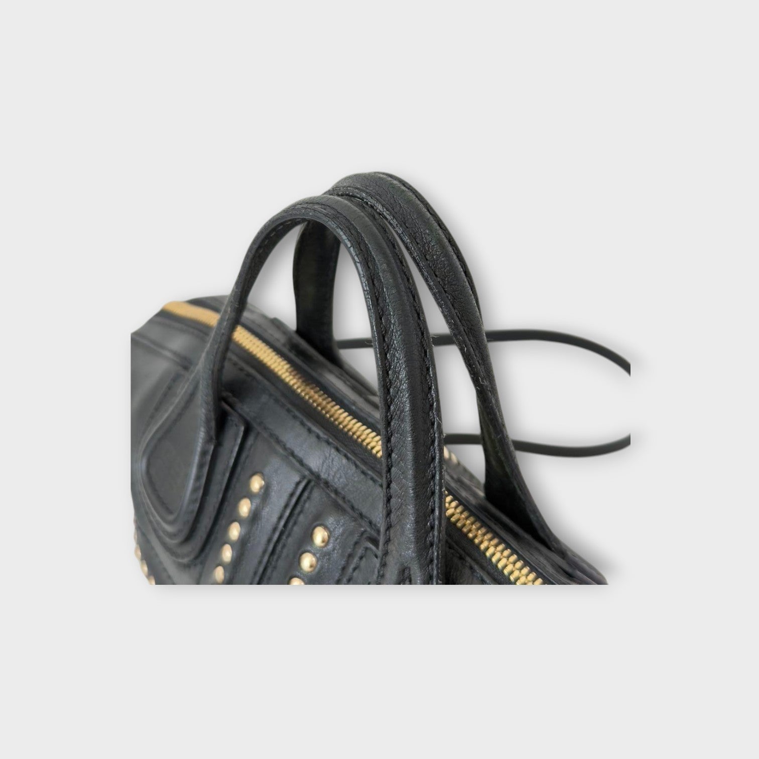 Givenchy Micro Nightingale 2Way Handbag Black Studs Leather Gold Hardware 【A】
