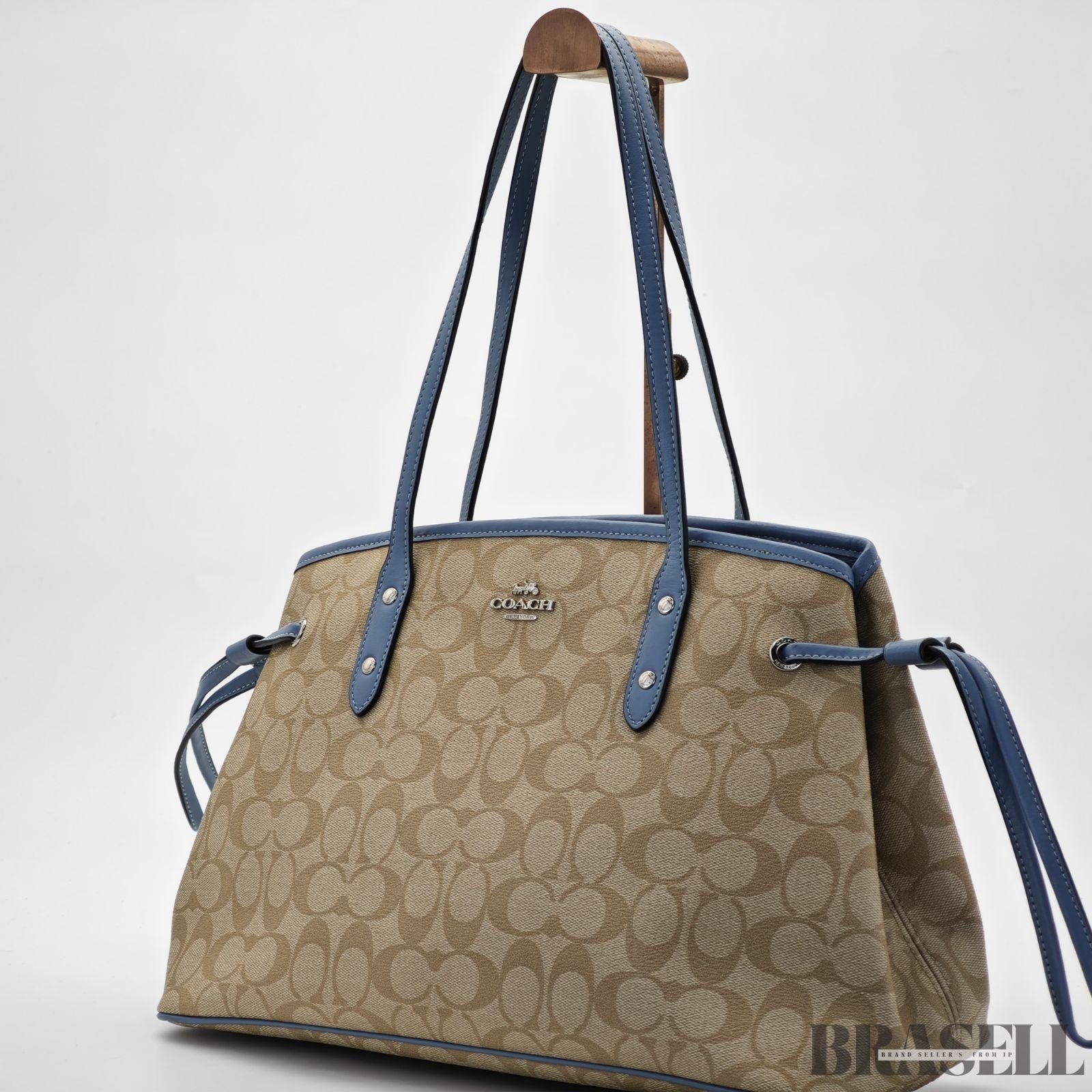 COACH Luxury Signature Tote Bag Beige/Blue for Women