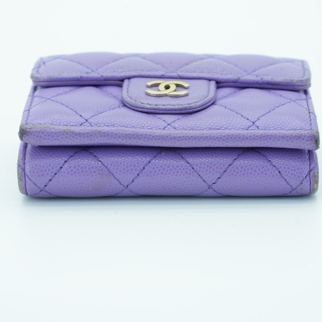 CHANEL Matelassé Bifold Wallet Compact Purple Women's