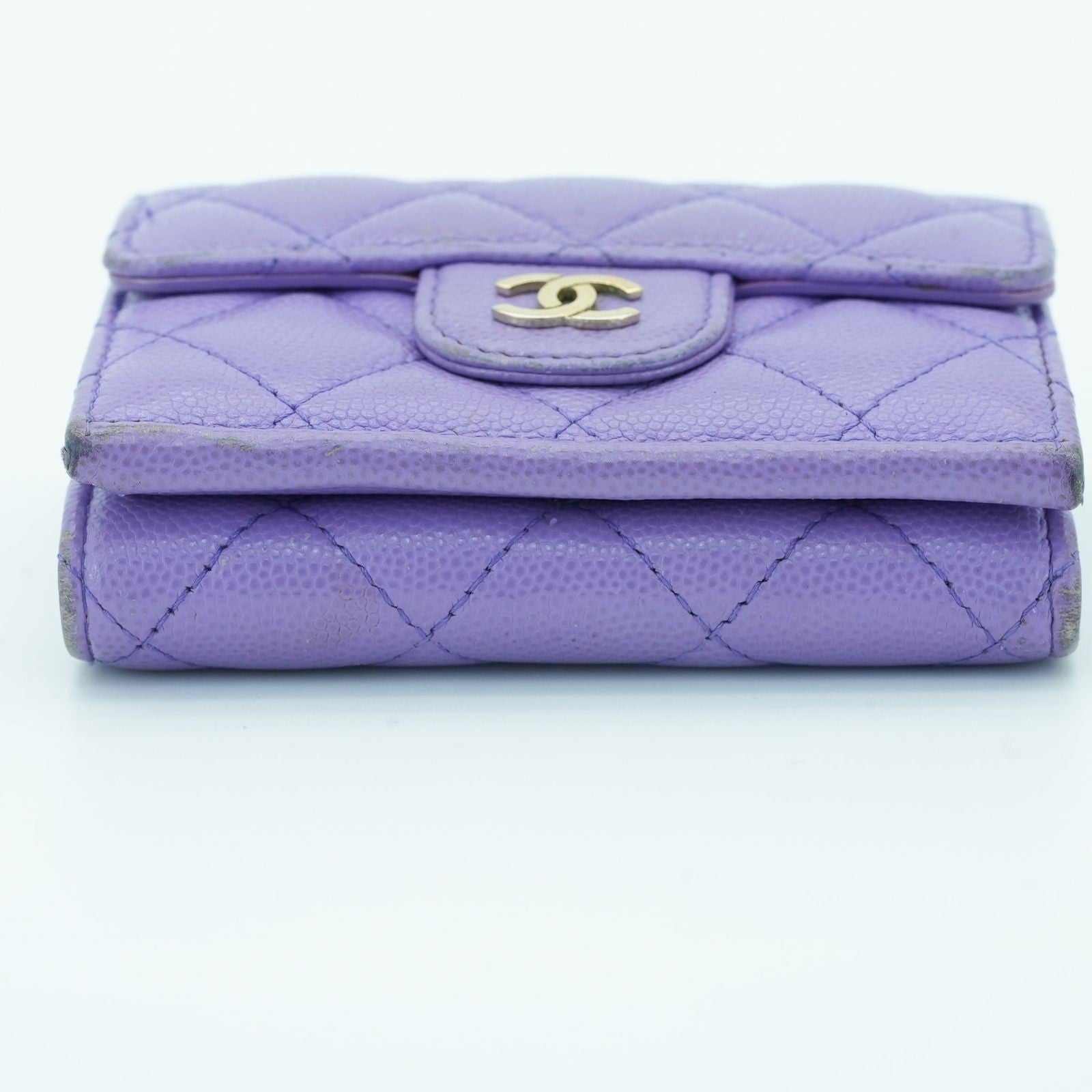 CHANEL Matelassé Bifold Wallet Compact Purple Women's