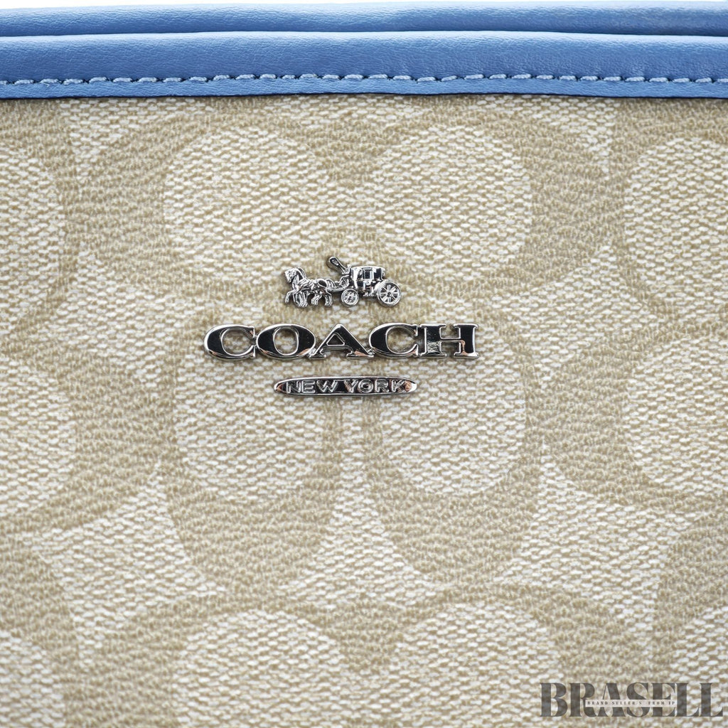 COACH Luxury Signature Tote Bag Beige/Blue for Women
